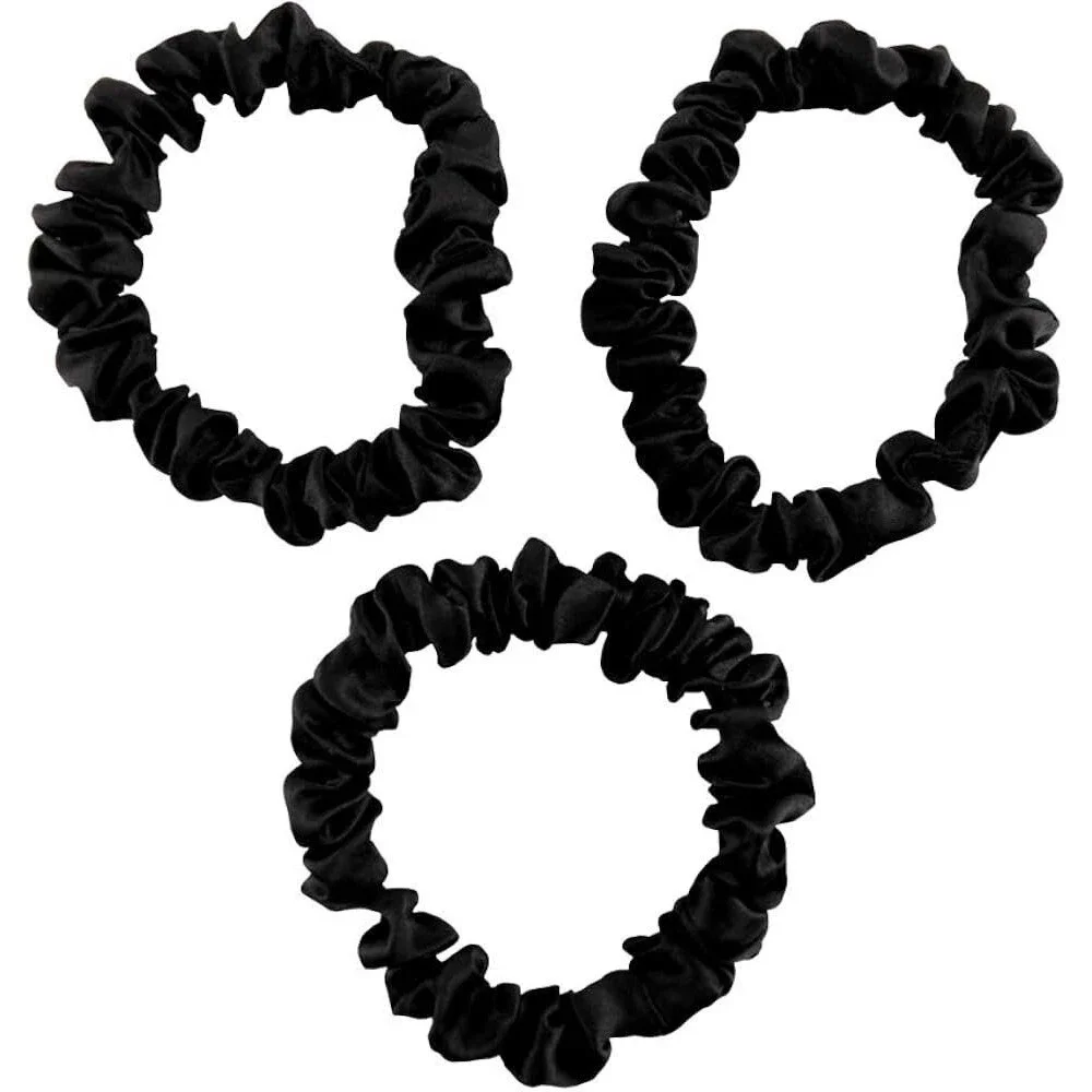 CELESTIAL SILK Mulberry Silk Scrunchies for Hair (Small, Black)